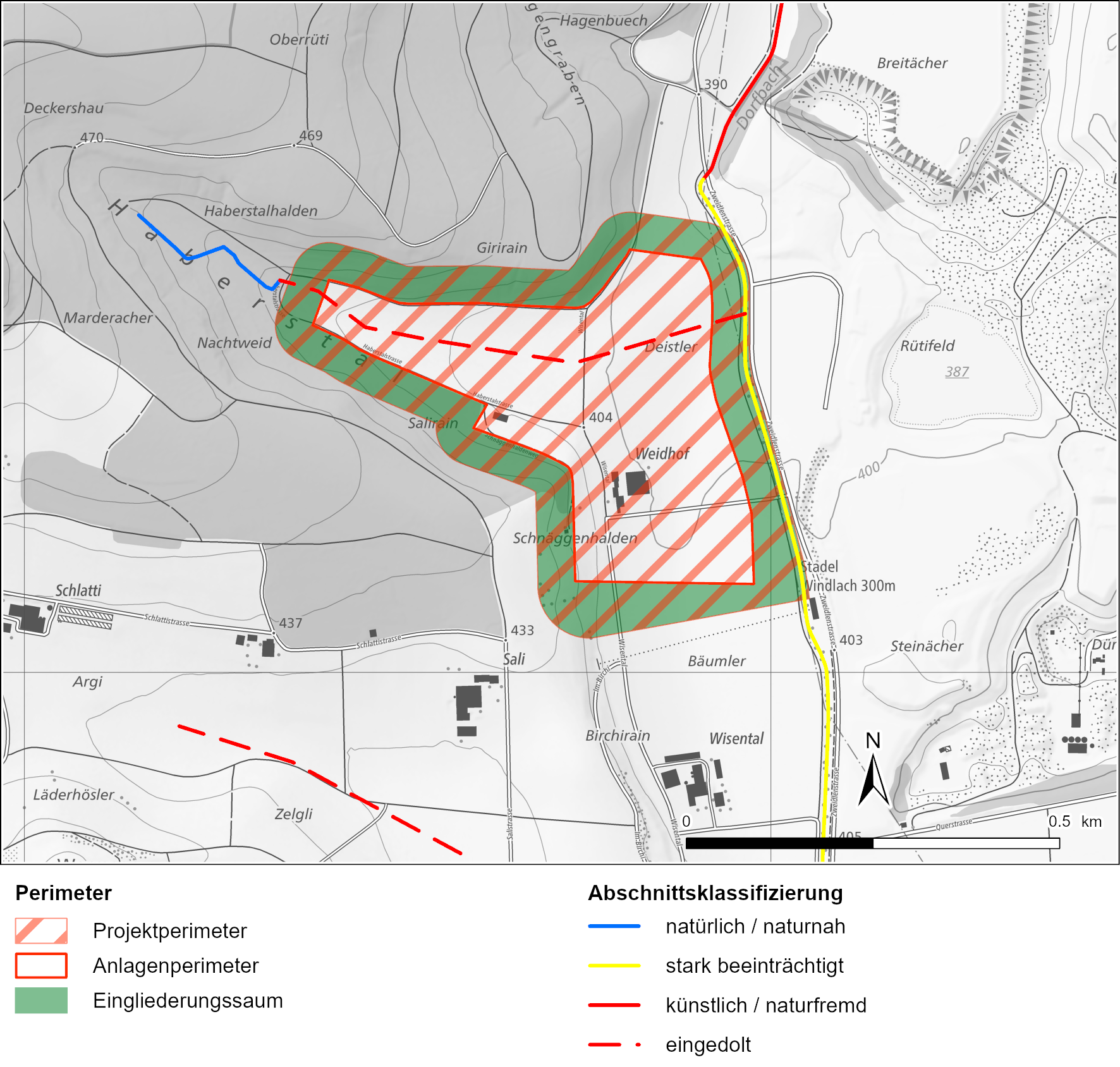 Ausschnitt Karte Ökomorphologie der Fliessgewässer (GIS-ZH 2024)