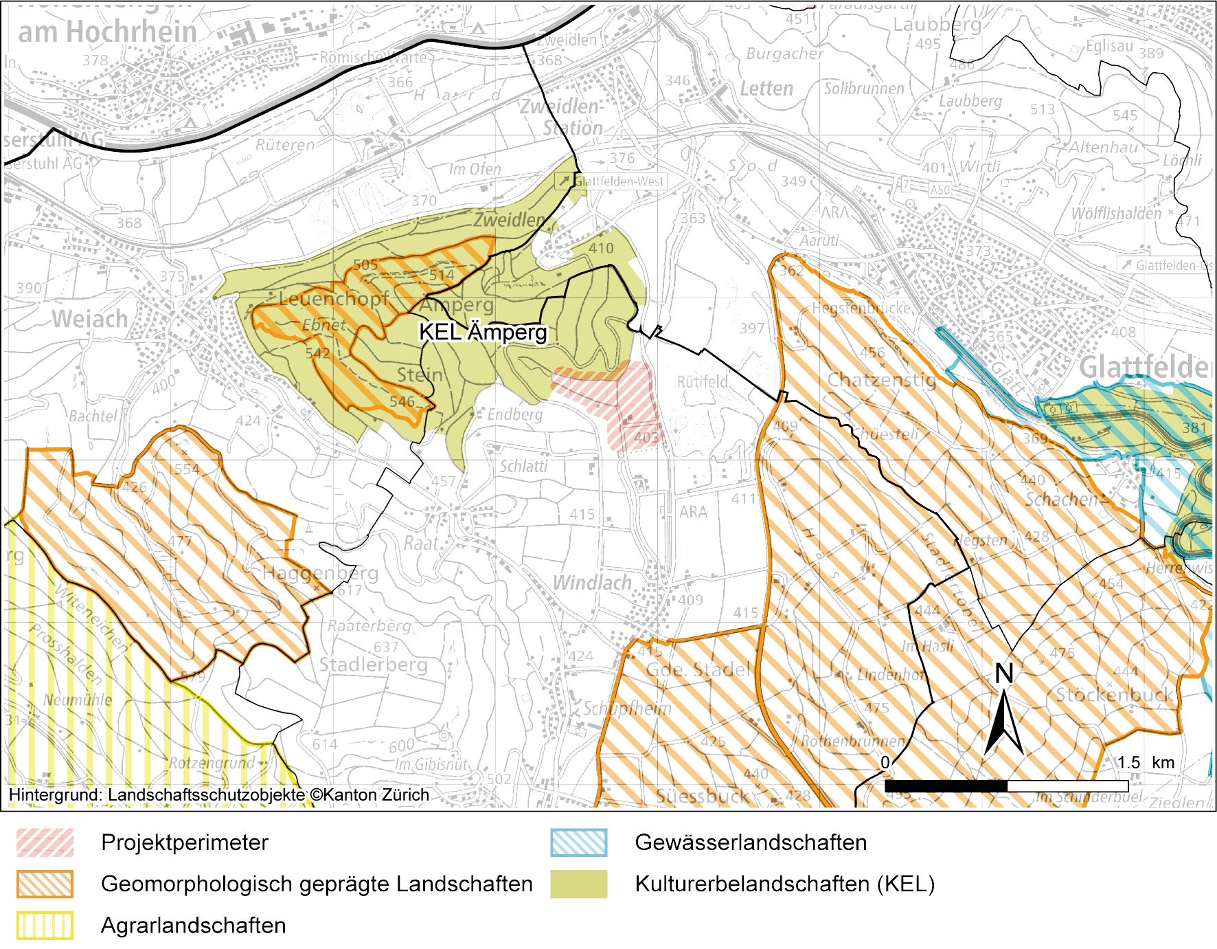 Auszug aus dem Kantonalen Inventar der Landschaftsschutzobjekte (GIS-ZH 2024) mit der Kulturerbelandschaft (KEL) Ämperg