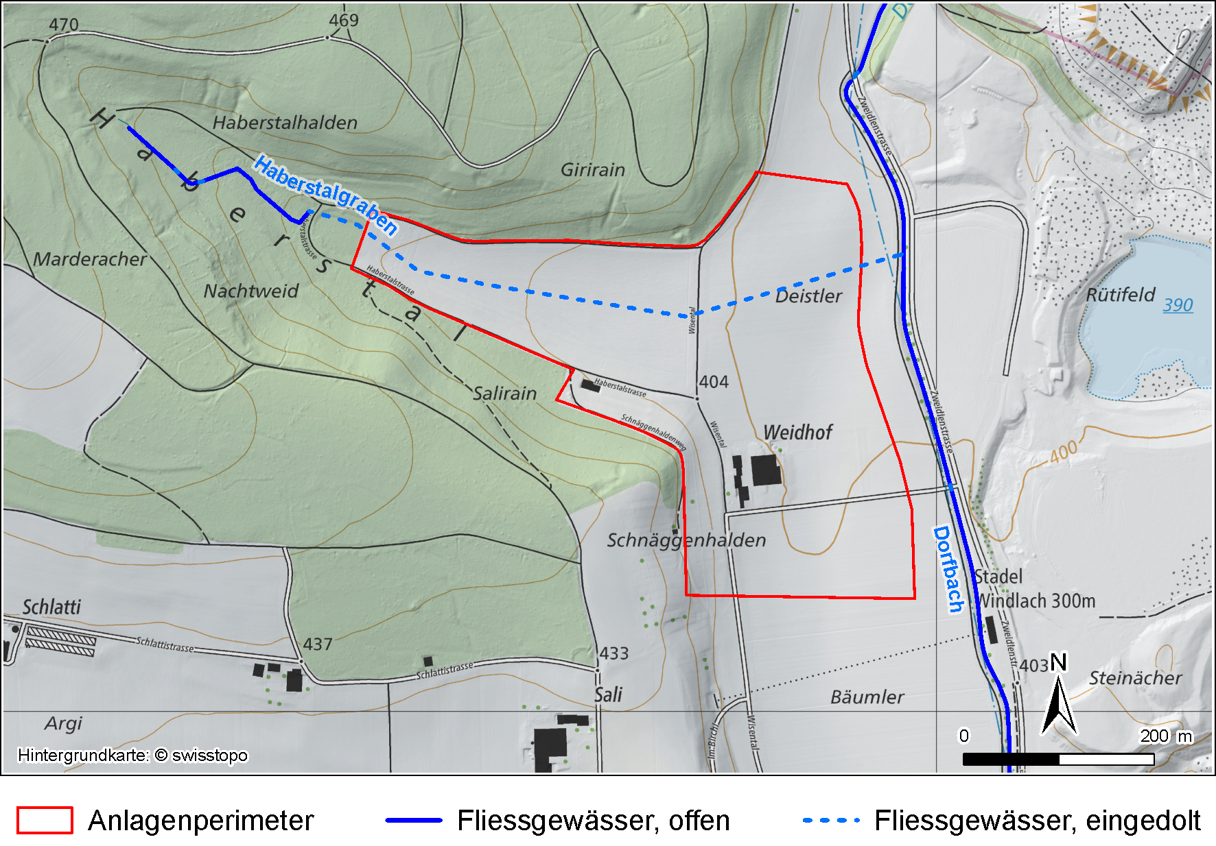 Heutiger Verlauf des Haberstalgraben im Anlagenperimeter