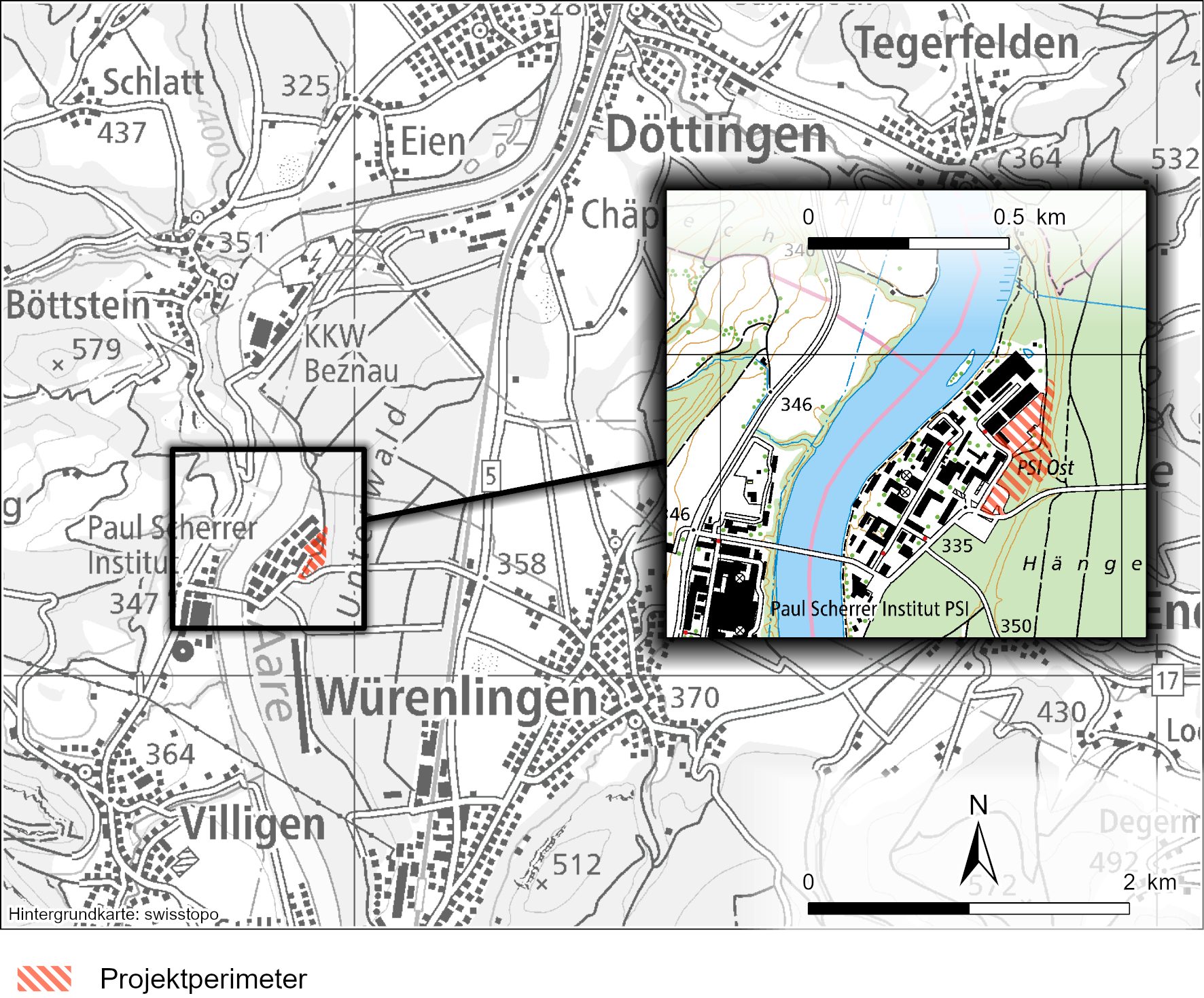 Projektperimeter am Standort Zwilag in der Gemeinde Würenlingen