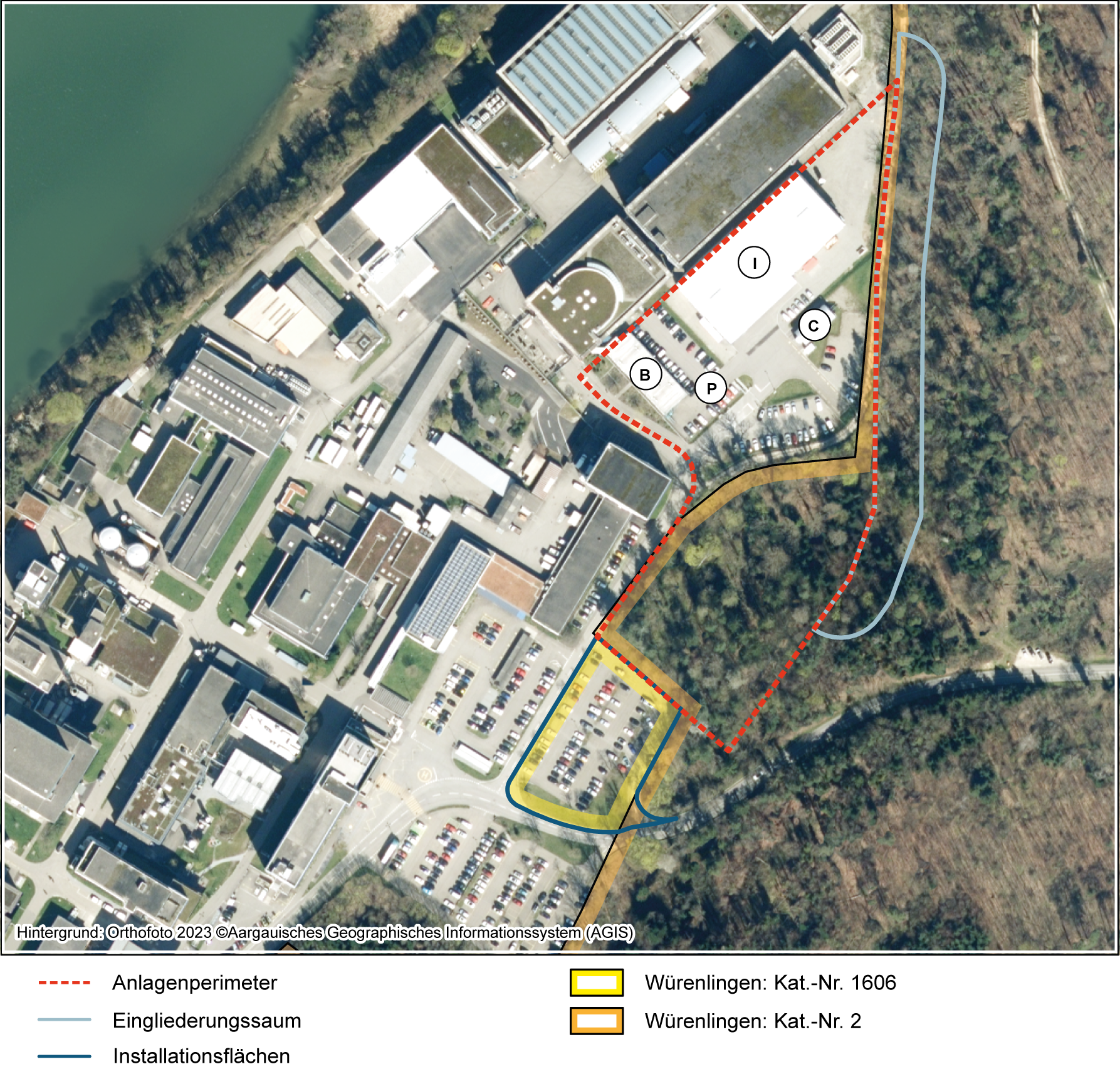Projektperimeter mit heutiger Gesamtsituation am Standort Zwilag